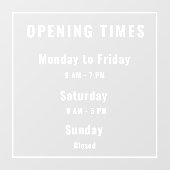 Minimale Öffnungszeiten weiß Fensteraufkleber (Blatt)