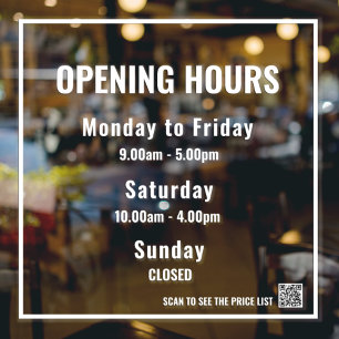 Minimale Öffnungszeiten Weiße Fensterfolie Fensteraufkleber