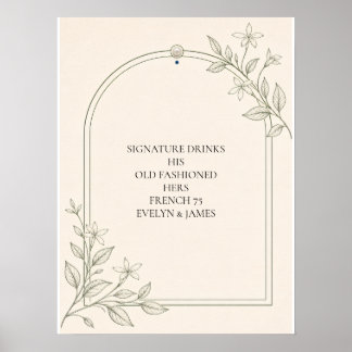 Minimale Olive Botanical Signature-Drinks-Schild Poster