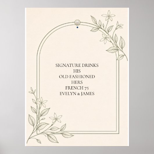 Minimale Olive Botanical Signature-Drinks-Schild Poster (Vorne)