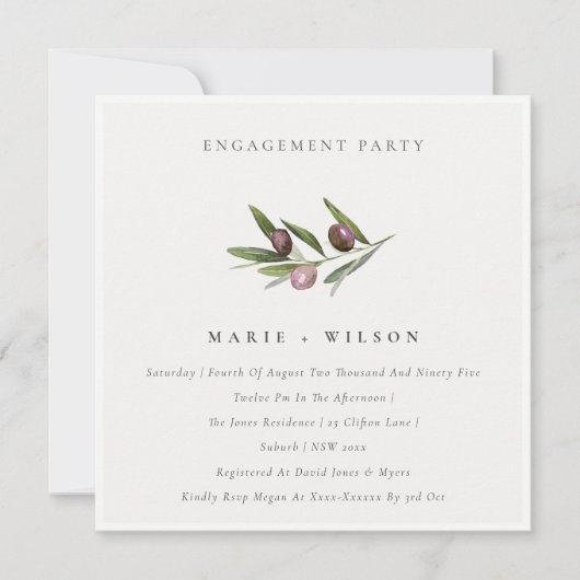 Minimale Olive Branch Foliage Verlobung einladen Dankeskarte (Vorderseite)