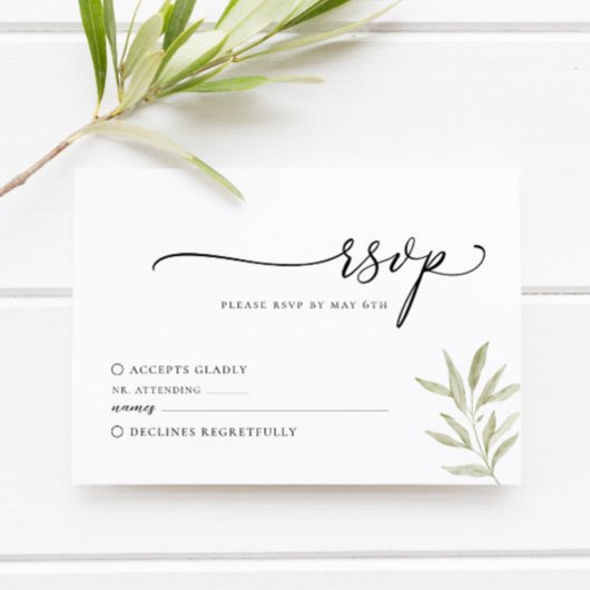 Minimale Olive Branch Wedding RSVP Card