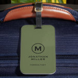 Minimale Olive Green Classic Typografy Monogram Gepäckanhänger<br><div class="desc">Ein berufliches vertikales Design in modernem Stil mit einem Olivgrün und Schwarz Monogramm Emblem mit großen klassischen Blocktypografie Initial Monogramm mit Name und Titel unten. Der Text kann einfach mit den angegebenen Feldern angepasst werden.</div>