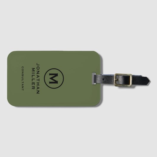 Minimale Olive Green Classic Typografy Monogram Gepäckanhänger (Vorderseite (Horizontal))