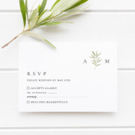 Minimale Olive Monogram Wedding RSVP Card