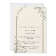 Minimale Oliven-Botanik-Bogen-Hochzeitseinladung