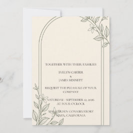 Minimale Oliven-Botanik-Bogen-Hochzeitseinladung Einladung