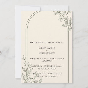 Minimale Oliven-Botanik-Bogen-Hochzeitseinladung Einladung