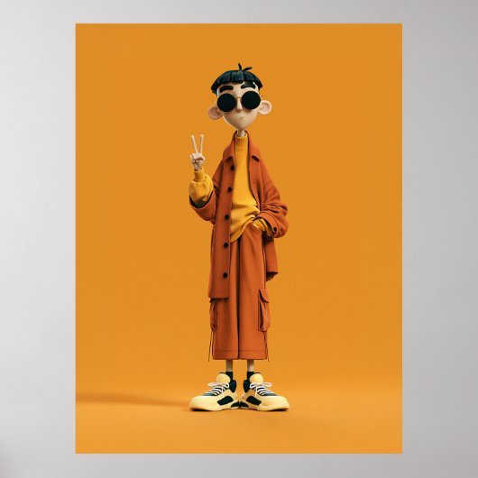 Minimale Orange Ästhetik – Stylischer 3D-Charakter Poster (Vorne)