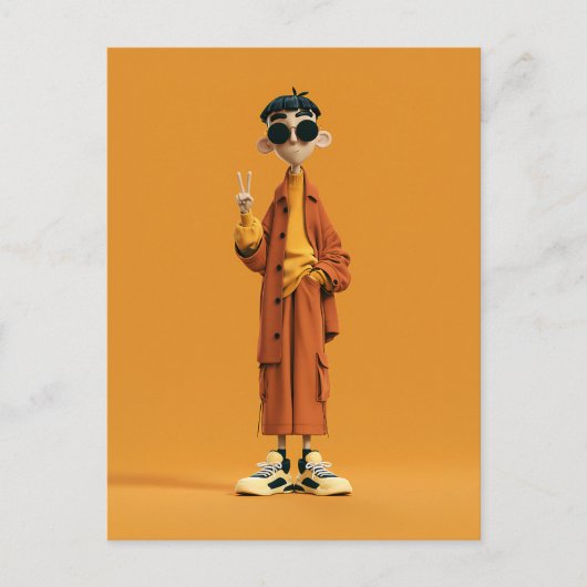 Minimale Orange Ästhetik – Stylischer 3D-Charakter Postkarte (Vorderseite)