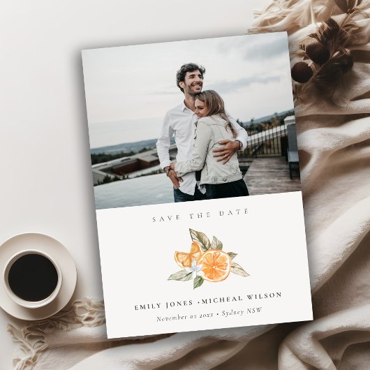 Minimale Orange Botanical Foto Save the Date Karte