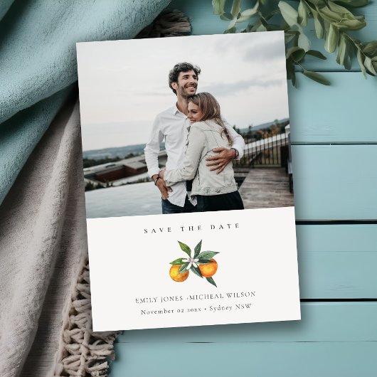Minimale Orange Botanical Foto Save the Date Karte