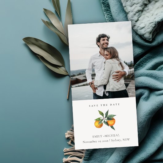 Minimale Orange Botanical Foto Save the Date Karte