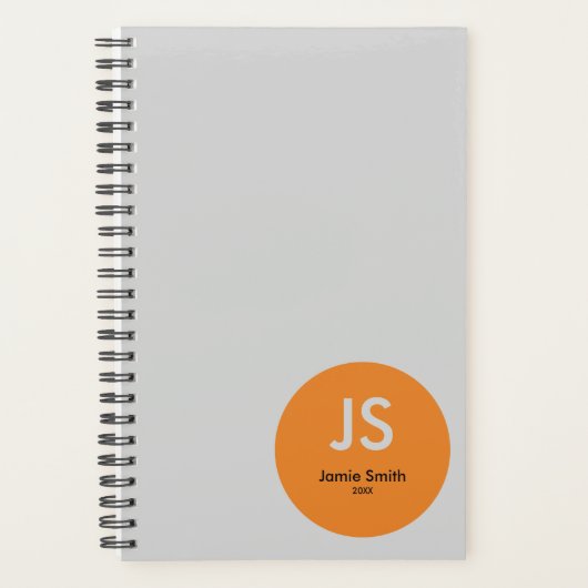 Minimale Orange Dot Initials Graue Ernennung Planer (Vorderseite)
