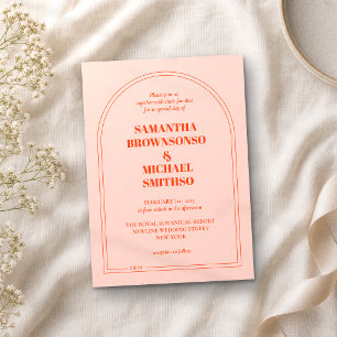 Minimale Orange-Pink-Einfache Hochzeit Einladung