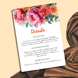 Minimale Orange & Pink Wasserfarbenblütenhochzeit Begleitkarte