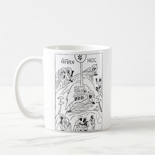 Minimale orthodoxe Weihnachtskrippe Kaffeetasse (Links)