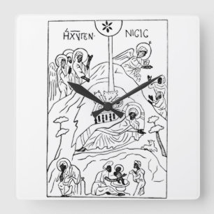 Minimale orthodoxe Weihnachtskrippe Quadratische Wanduhr