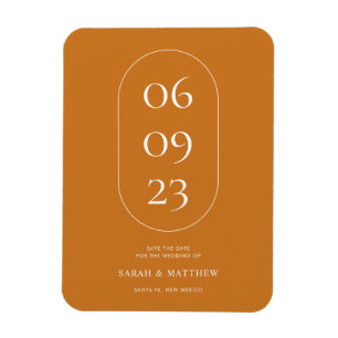 Minimale Oval Date Rahmen Ochre Orange Hochzeit Magnet