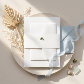 Minimale Paare Monogramm Palmenhochzeit Einladungsbanderole