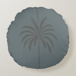 Minimale Palmbaum-Muster Blau Grau Tropisch Rundes Kissen