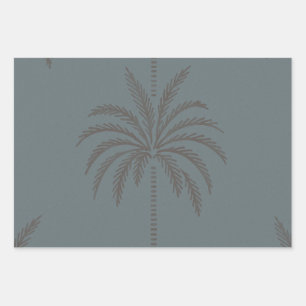 Minimale Palme Baum Muster Blau Grau Tropisch  Geschenkpapier Set