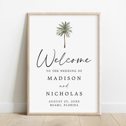 Minimale Palme Hochzeit Willkommensschild Poster