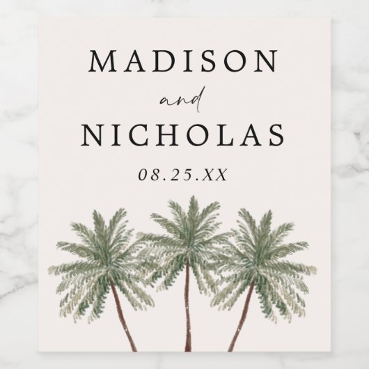 Minimale Palmen Creme Personalisiert Hochzeit Weinetikett (Einzelnes Label)