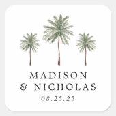 Minimale Palmen Hochzeit Quadratischer Aufkleber (Vorderseite)