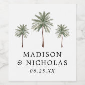 Minimale Palmen Personalisierte Hochzeit Weinetikett (Einzelnes Label)