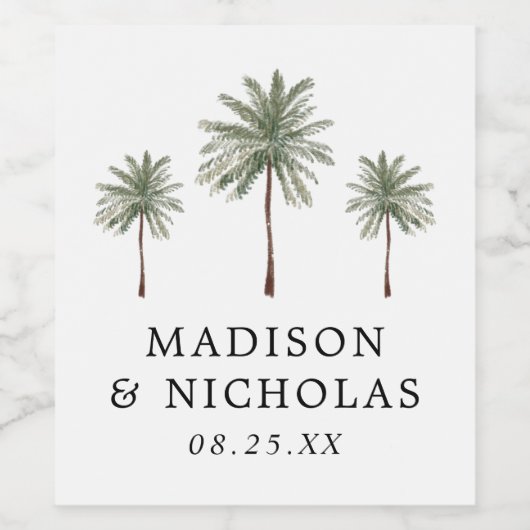 Minimale Palmen Personalisierte Hochzeit Weinetikett (Einzelnes Label)