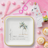 Minimale Palmen Wasserfarbe Tropische Hochzeit Pappteller (Party)