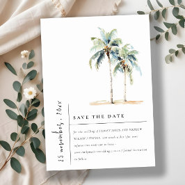 Minimale Palmen Wasserfarbe Tropische Hochzeit Save The Date
