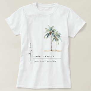 Minimale Palmen Wasserfarbe Tropische Hochzeit T-Shirt