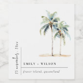 Minimale Palmen Wasserfarbe Tropische Hochzeit Weinetikett (Einzelnes Label)