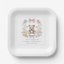 Minimale Pastell-Blumen-Teddybär-Baby-Party  Pappteller