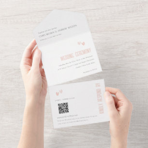 Minimale Pastell-Rosé-Herzen Hochzeits-QR-Code All In One Einladung