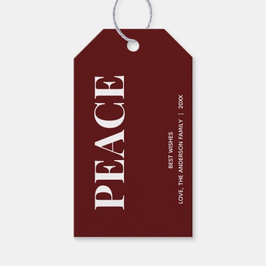 Minimale PEACE | Deep Red Holiday Geschenkanhänger (Vorderseite)