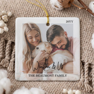 Minimale personalisierte Tierfoto-Weihnachten Keramikornament
