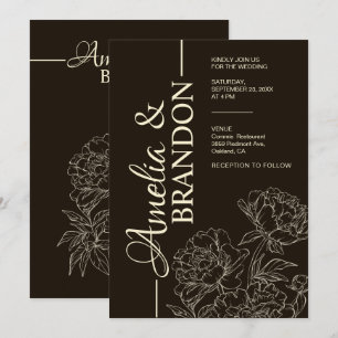Minimale Pfingstrosen-Hochzeitseinladung Elegant Einladung