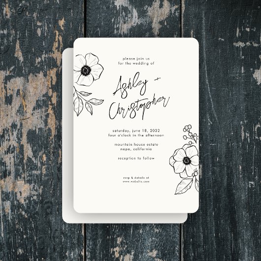 Minimale pflanzliche Botanische Milk White Wedding Einladung