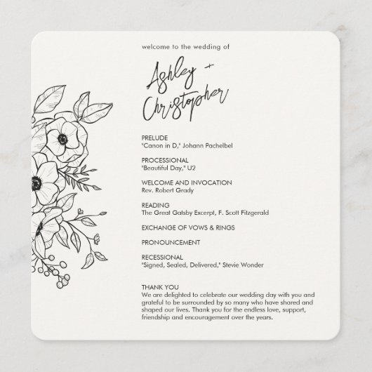 Minimale pflanzliche Botanische Milk White Wedding Programm (Vorderseite)