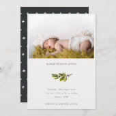 Minimale Pine Branch Foto Geburtsankündigung für B Dankeskarte (Vorne/Hinten)