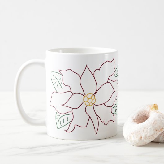Minimale Poinsettia-Linie Zeichnend Tasse (Mit Donut)