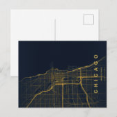 Minimale Postkarte mit Stadtplan von Chicago (Vorne/Hinten)