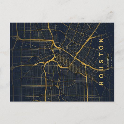Minimale Postkarte Stadtplan Houston (Vorderseite)