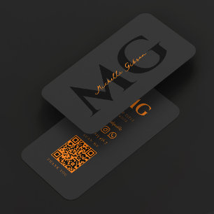 Minimale professionelle Initialen Schwarz Orange Visitenkarte