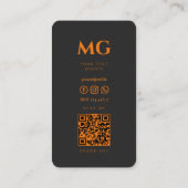 Minimale professionelle Initialen Schwarz Orange Visitenkarte (Rückseite)