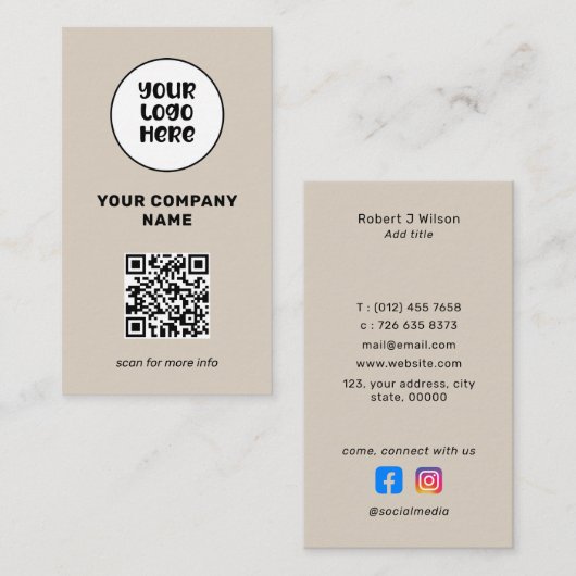 Minimale professionelle Logo-QR-Code-Social-Media Visitenkarte (Vorne/Hinten)