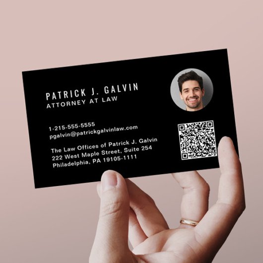 Minimale professionelle QR-Code-Foto Schwarz Visitenkarte